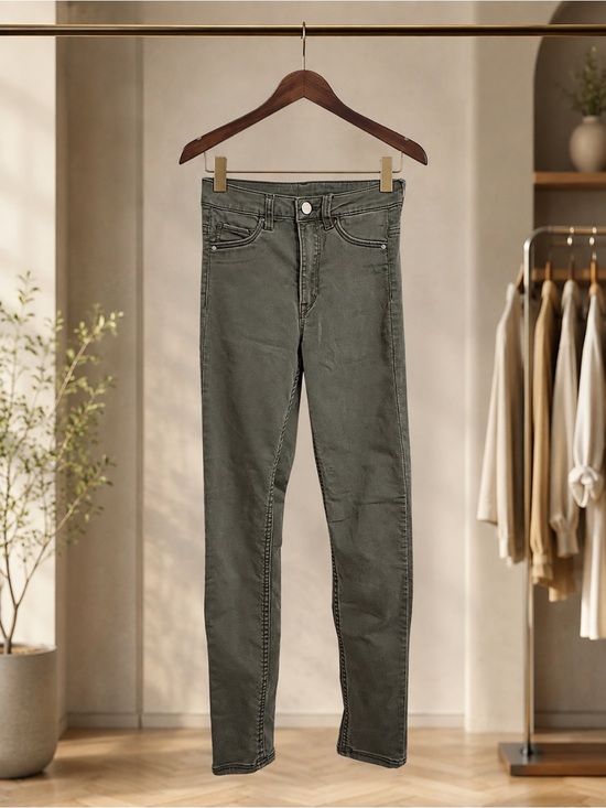 &Denim Denim - &Denim High Waist Skinny Jeans Size 25 Olive Green Stretch Denim